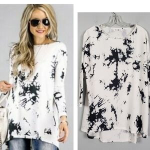 HOPE HORIZON Oversized Marble Tie Dye Tunic Top Sz S Black White